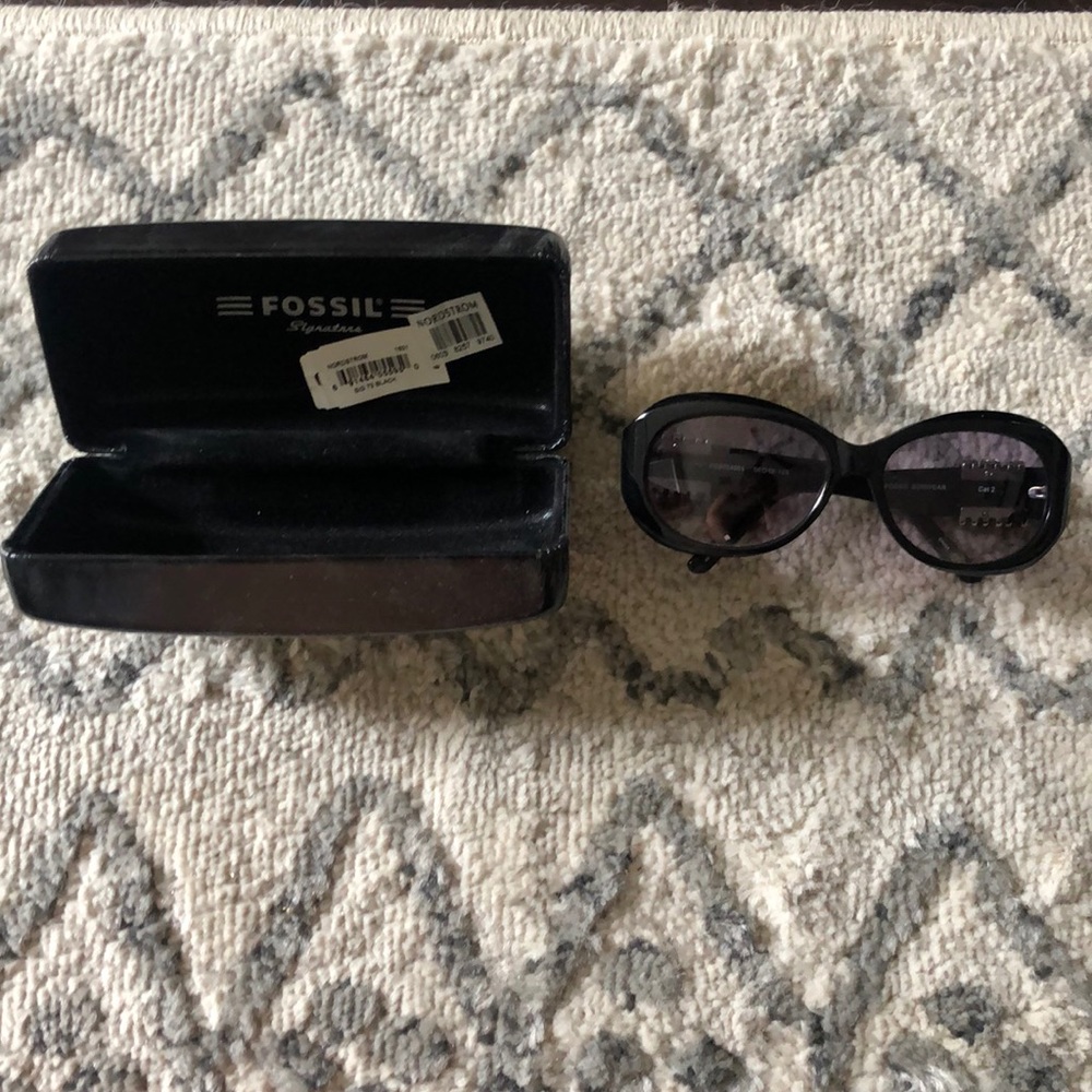 Fossil Black Sunglasses with Silver crystal side